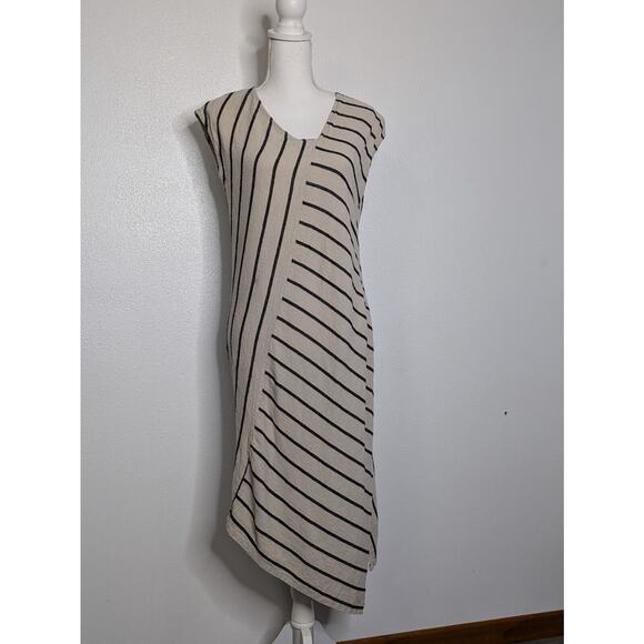 Women's Cream Tahari Sheath Black White Stripe Sleeveless Dress Size Medium - Picture 2 of 10